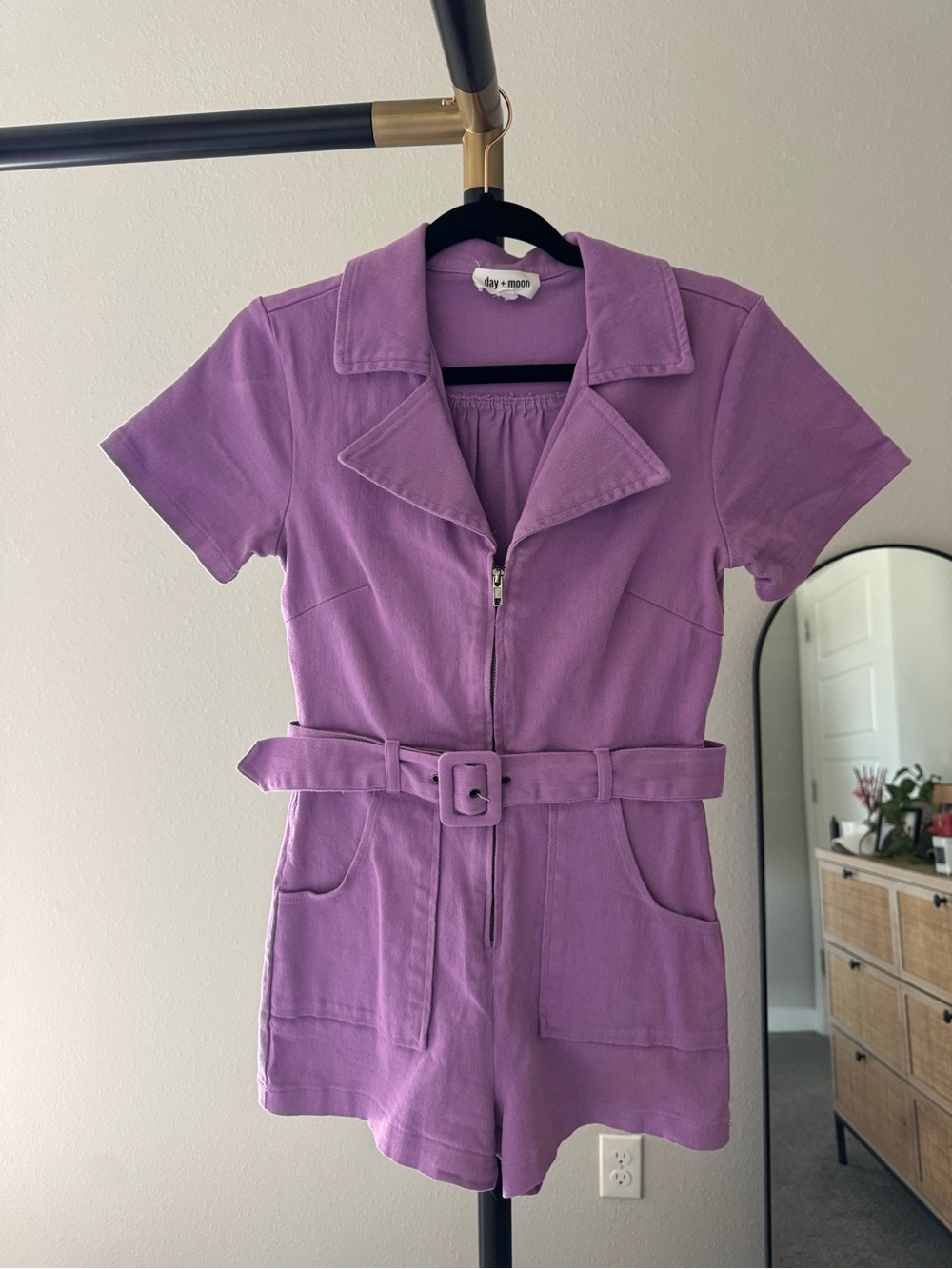 Lavender Belted Short Romper